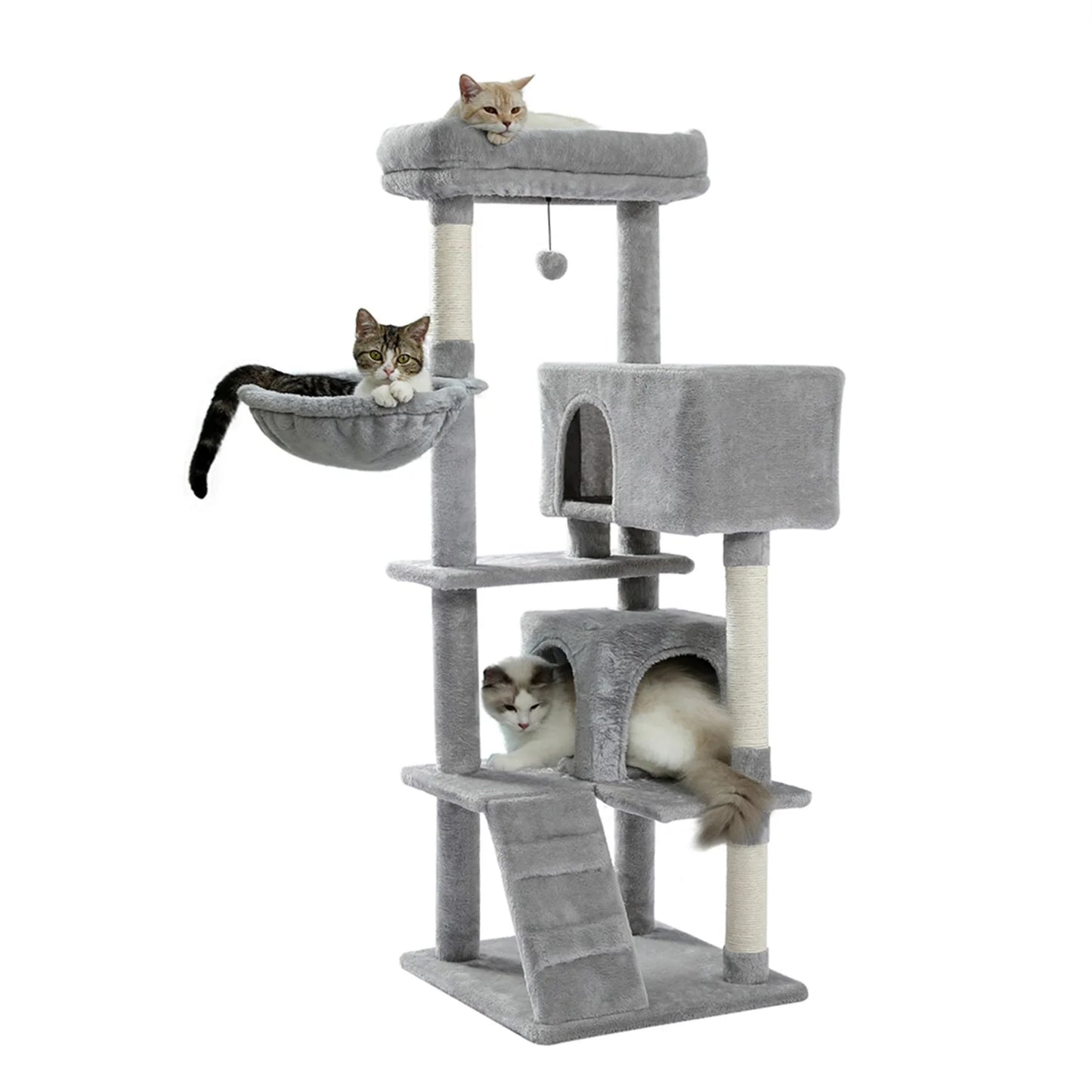 56" Cat Tree for Indoor Cats Cat Condos for Adult Cats with Padded Plush Perch and Cozy Basket Cat Tower for Large Cats , Gray