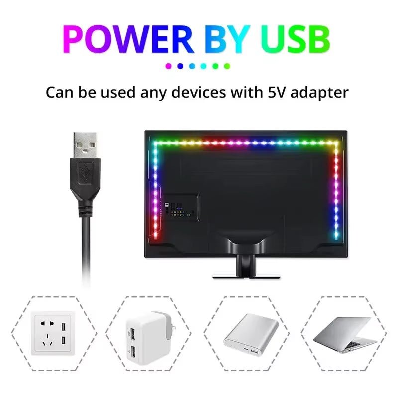 3M USB RGB LED Strip Light 5V SMD 2835 Smart APP Control Bluetooth Flexible Ribbon LED Tape for Computer TV Backlight - myshop