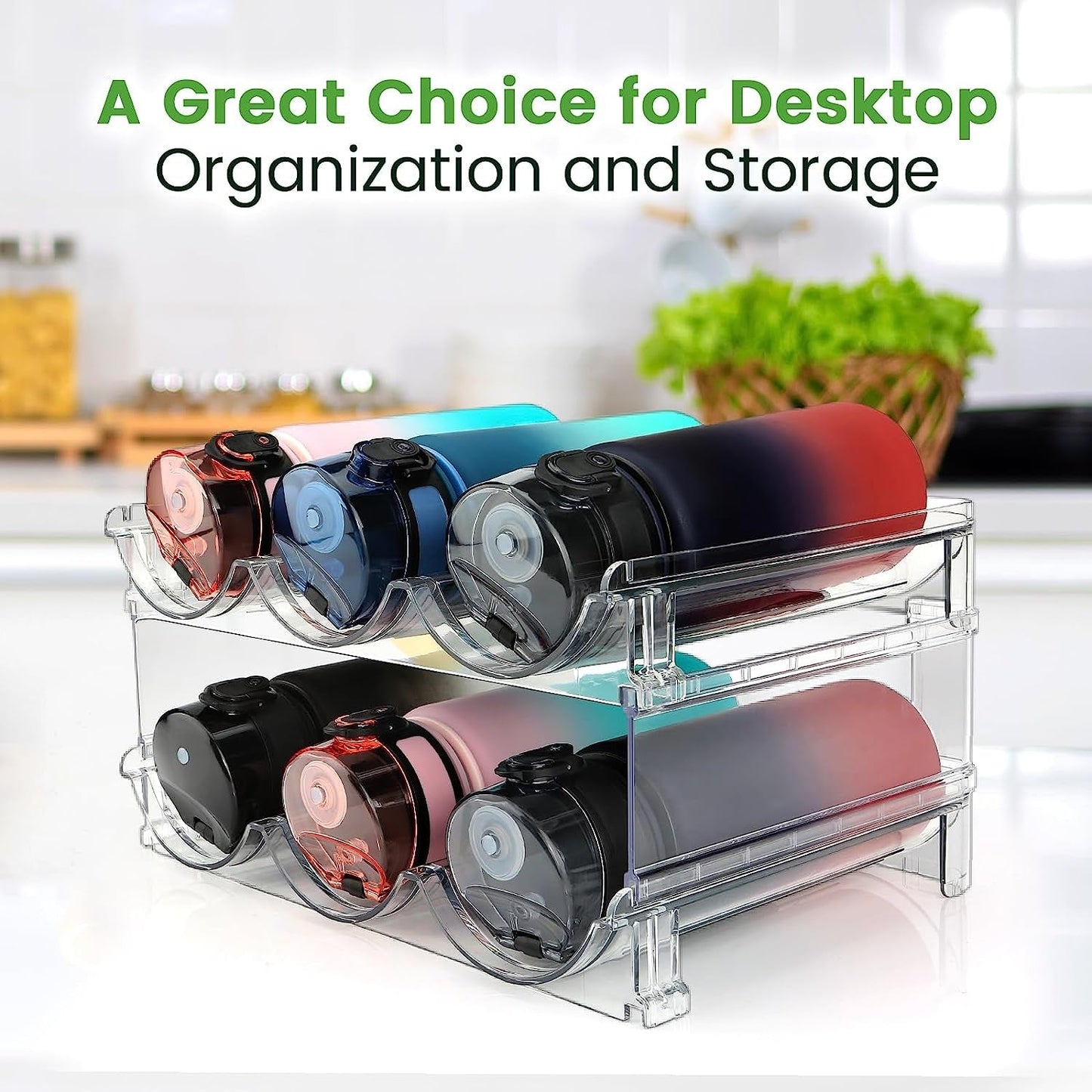 Water Bottle Organizer for Cabinet, Water Bottle Storage Organizer, 2 Packs Water Bottle Storage Rack, Water Bottle Holder for Cabinet, Stackable Water Bottle Storage Rack - myshop