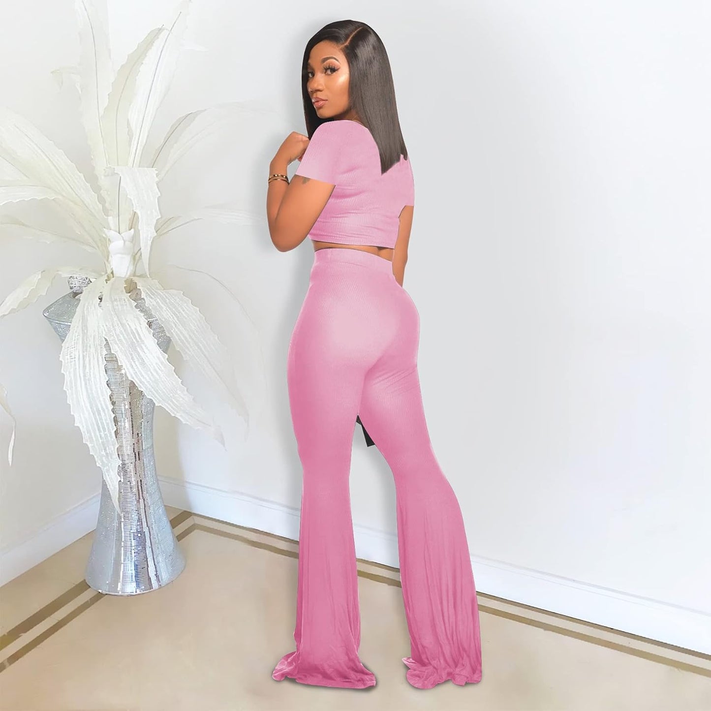 Women's 2 - Piece Workout Set - Stylish Crop Top and High - Waisted Flared Pants for Yoga and Sports - myshop