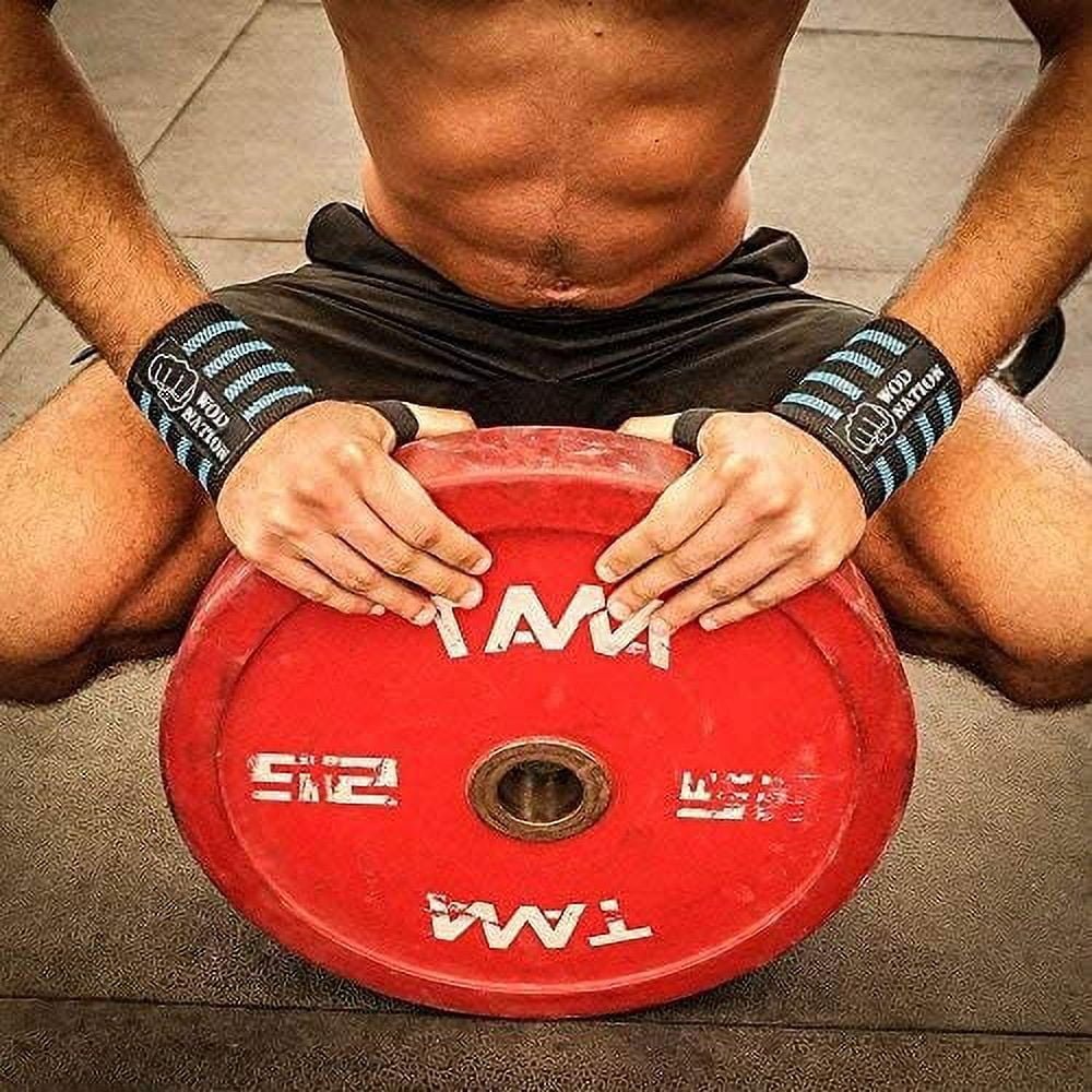 12" Weightlifting Wrist Wraps for Men & Women, Set of 2, Black & Light Blue, Wrist Strap Support for Strength Training, Bodybuilding, Weight Training - myshop