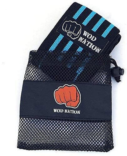 12" Weightlifting Wrist Wraps for Men & Women, Set of 2, Black & Light Blue, Wrist Strap Support for Strength Training, Bodybuilding, Weight Training - myshop