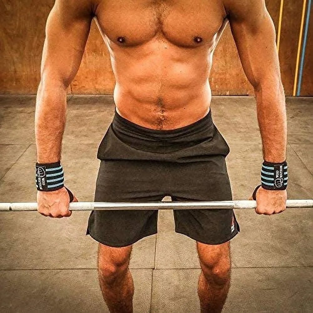 12" Weightlifting Wrist Wraps for Men & Women, Set of 2, Black & Light Blue, Wrist Strap Support for Strength Training, Bodybuilding, Weight Training - myshop