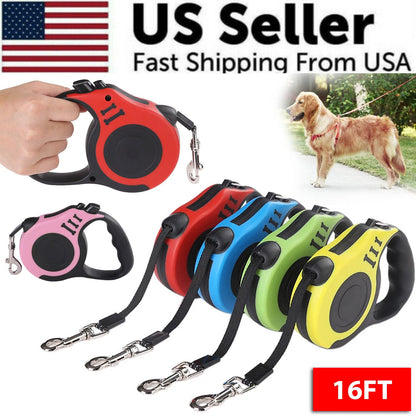 16.5FT Automatic Retractable Dog Leash Pet Collar Automatic Walking Lead Free US - myshop