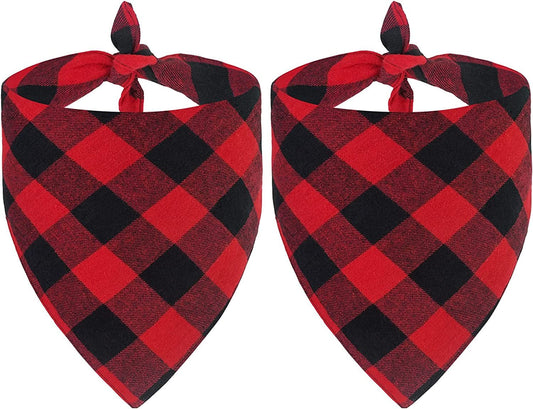 2 Pack Dog Bandanas Christmas Classic Buffalo Red Plaid Pet Scarf Triangle Bibs Kerchief Pet Costume Outfit Accessories for Small Large and Large Dogs Pets (Red + Red Plaid, Small) - myshop