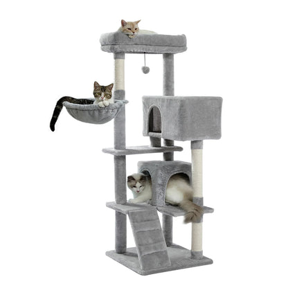 56" Cat Tree for Indoor Cats Cat Condos for Adult Cats with Padded Plush Perch and Cozy Basket Cat Tower for Large Cats , Gray