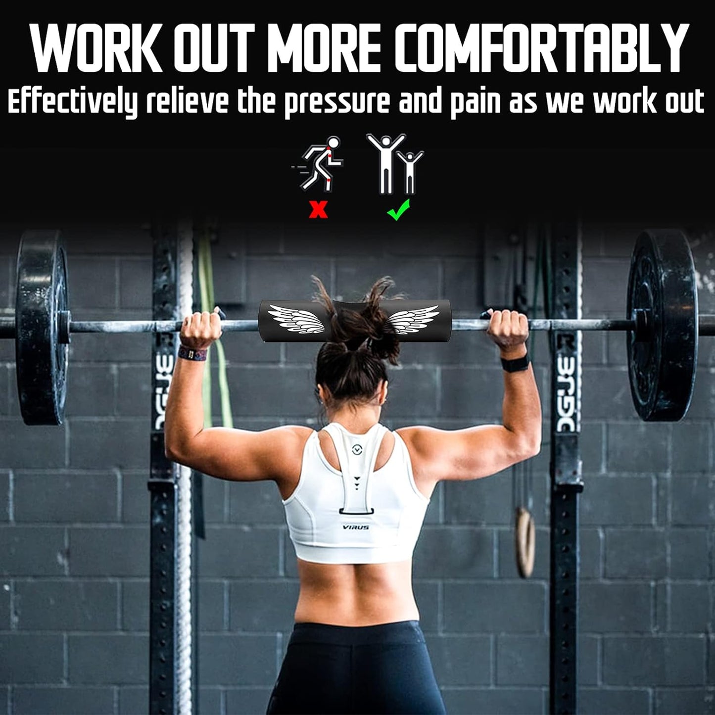 Barbell Squat Pad for Hip Thrusts and Shoulder/Neck Support, Compatible with Olympic and Standard Bars, Includes Straps