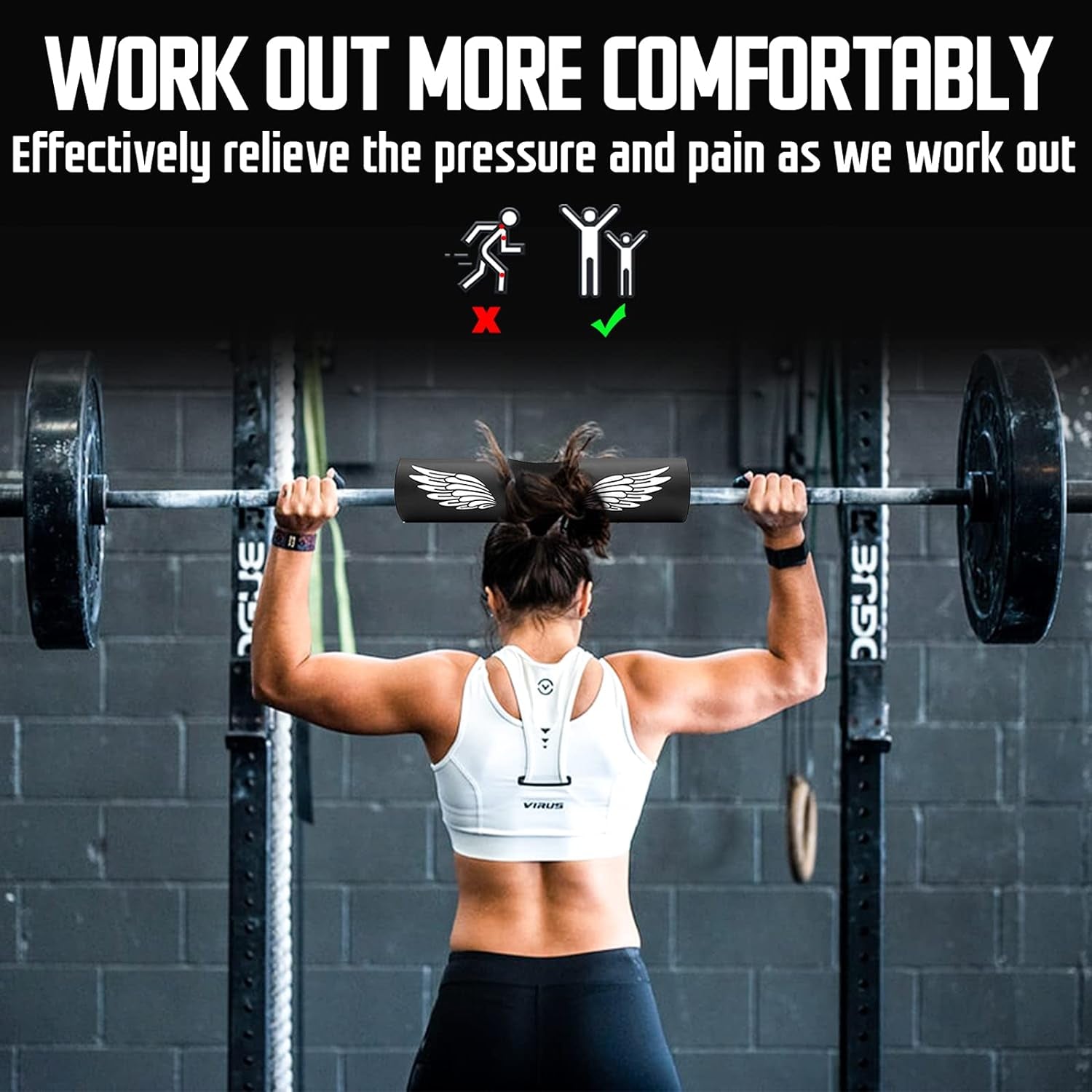 Barbell Squat Pad for Hip Thrusts and Shoulder/Neck Support, Compatible with Olympic and Standard Bars, Includes Straps