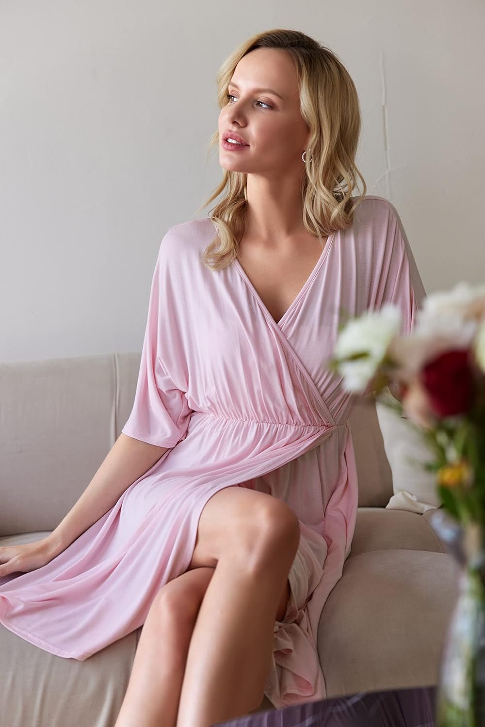 3 in 1 Labor/Delivery/Hospital Gown Maternity Dress Nursing Nightgown Sleepwear for Breastfeeding, Light Pink, Small - myshop