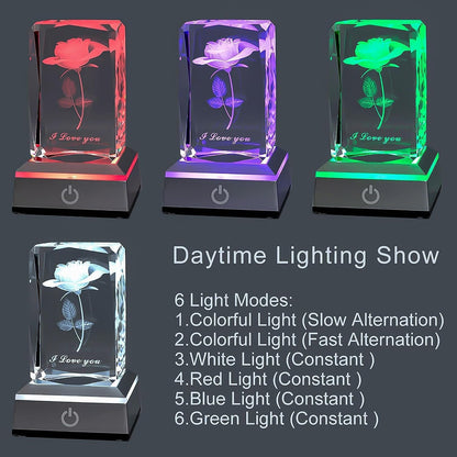 3D Rose Crystal Night Lamp with Adjustable LED Multicolor Lights for Girlfriend, Wife - Valentine'S Day, Anniversary,Birthday Presents, Christmas Gifts for Her - myshop