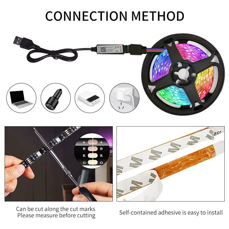 3M USB RGB LED Strip Light 5V SMD 2835 Smart APP Control Bluetooth Flexible Ribbon LED Tape for Computer TV Backlight - myshop