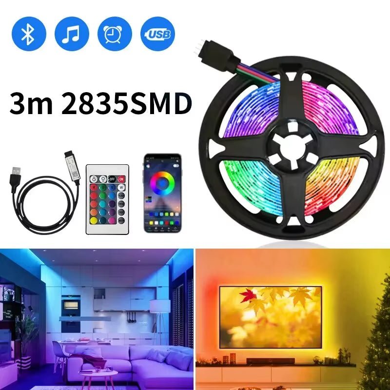 3M USB RGB LED Strip Light 5V SMD 2835 Smart APP Control Bluetooth Flexible Ribbon LED Tape for Computer TV Backlight - myshop