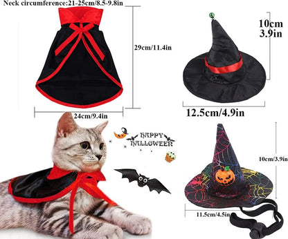4 Pieces Halloween Pet Costume Set Bat Wings Witch Cloak Wizard Hat for Cats and Small Dogs Cute Puppy Cat Dress up Accessories Cosplay Halloween Party Decorations (Halloween) - myshop