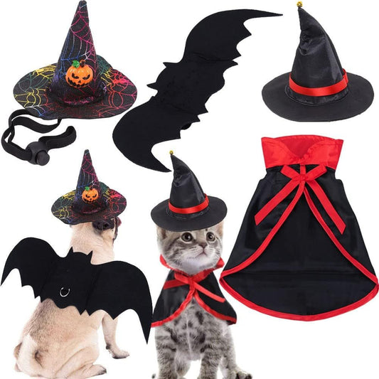 4 Pieces Halloween Pet Costume Set Bat Wings Witch Cloak Wizard Hat for Cats and Small Dogs Cute Puppy Cat Dress up Accessories Cosplay Halloween Party Decorations (Halloween) - myshop