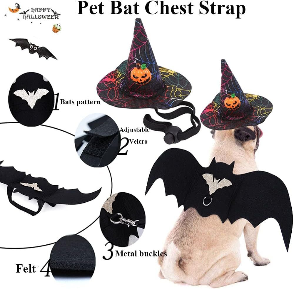4 Pieces Halloween Pet Costume Set Bat Wings Witch Cloak Wizard Hat for Cats and Small Dogs Cute Puppy Cat Dress up Accessories Cosplay Halloween Party Decorations (Halloween) - myshop