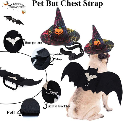 4 Pieces Halloween Pet Costume Set Bat Wings Witch Cloak Wizard Hat for Cats and Small Dogs Cute Puppy Cat Dress up Accessories Cosplay Halloween Party Decorations (Halloween) - myshop