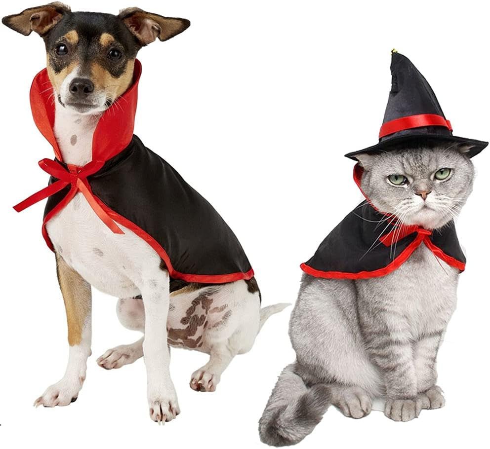 4 Pieces Halloween Pet Costume Set Bat Wings Witch Cloak Wizard Hat for Cats and Small Dogs Cute Puppy Cat Dress up Accessories Cosplay Halloween Party Decorations (Halloween) - myshop