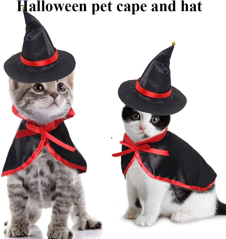 4 Pieces Halloween Pet Costume Set Bat Wings Witch Cloak Wizard Hat for Cats and Small Dogs Cute Puppy Cat Dress up Accessories Cosplay Halloween Party Decorations (Halloween) - myshop