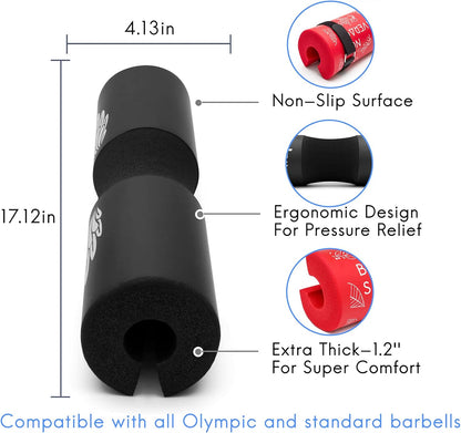 Barbell Squat Pad for Hip Thrusts and Shoulder/Neck Support, Compatible with Olympic and Standard Bars, Includes Straps