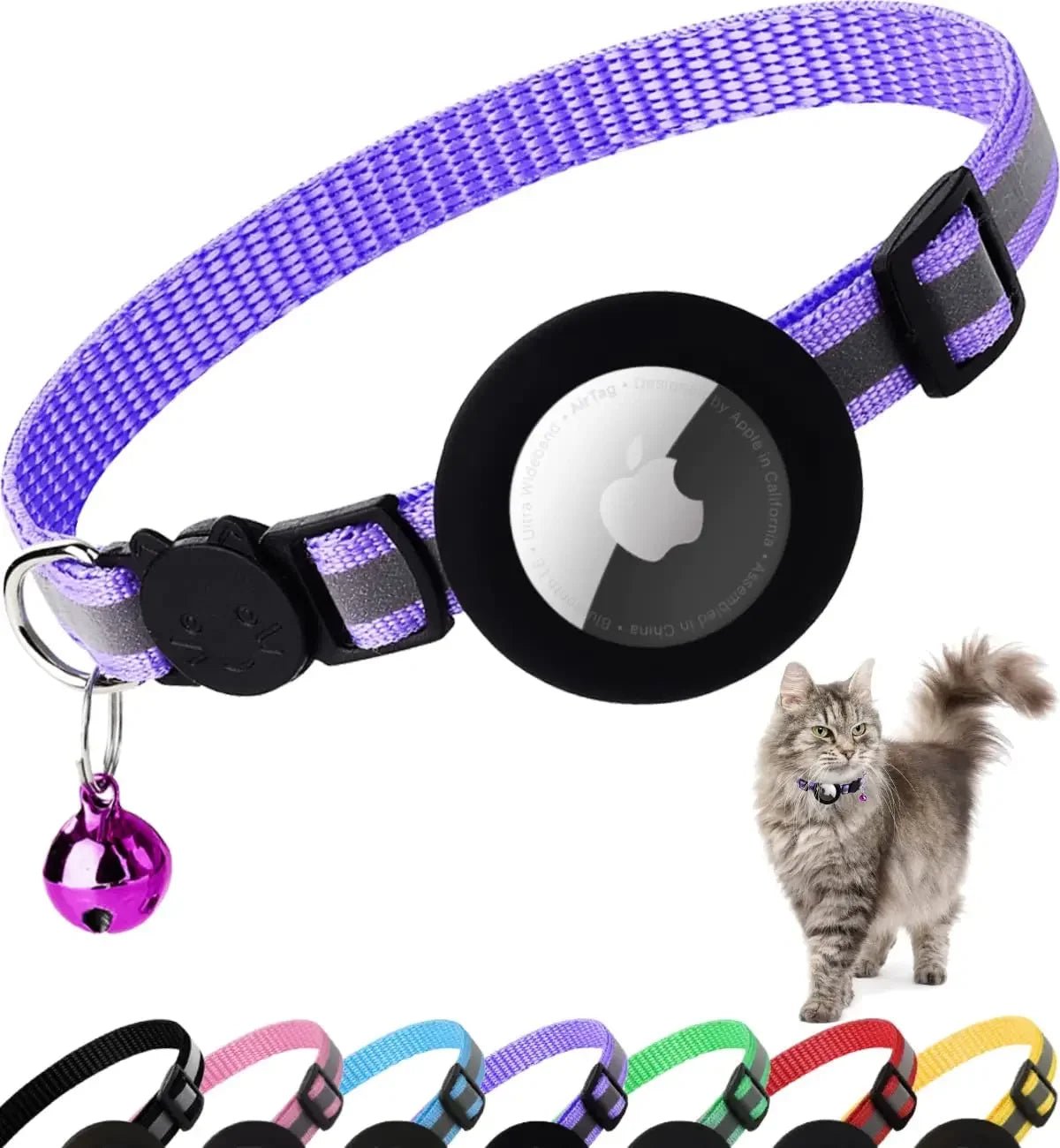 ATUBAN Airtag Cat Collar Breakaway, Reflective Kitten Collar with Apple Air Tag Holder and Bell for Girl Boy Cats, 0.4 Inches - myshop