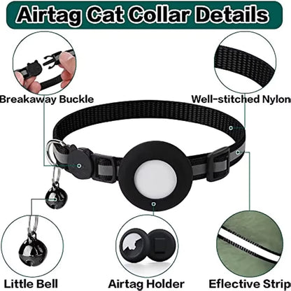 ATUBAN Airtag Cat Collar Breakaway, Reflective Kitten Collar with Apple Air Tag Holder and Bell for Girl Boy Cats, 0.4 Inches - myshop