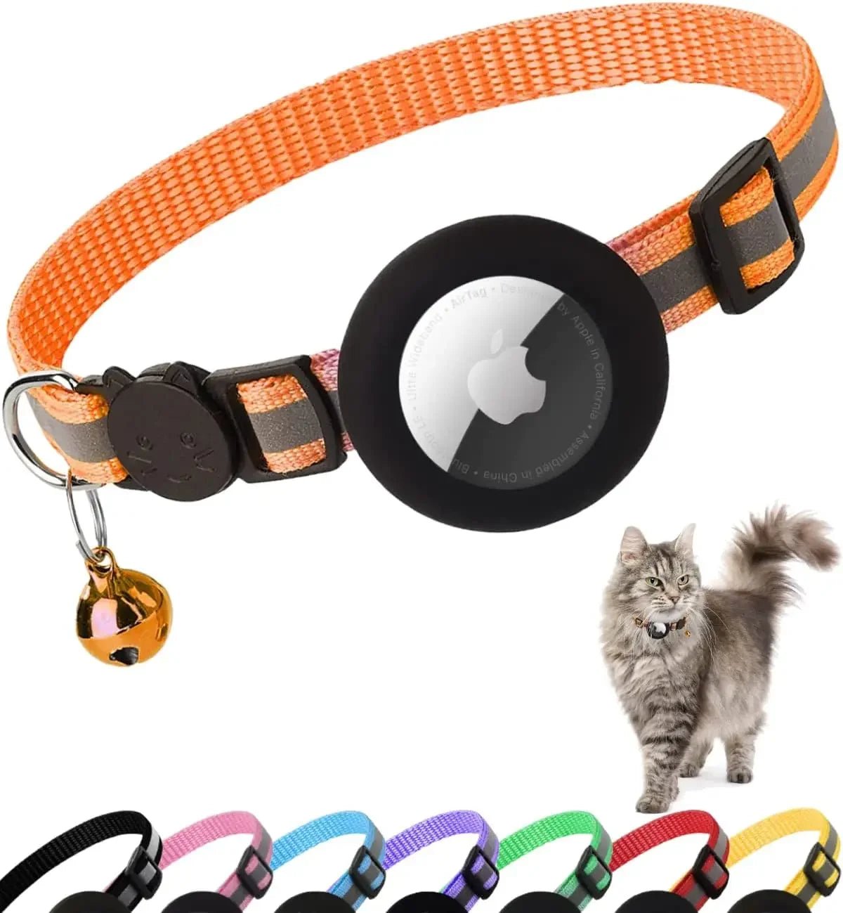 ATUBAN Airtag Cat Collar Breakaway, Reflective Kitten Collar with Apple Air Tag Holder and Bell for Girl Boy Cats, 0.4 Inches - myshop
