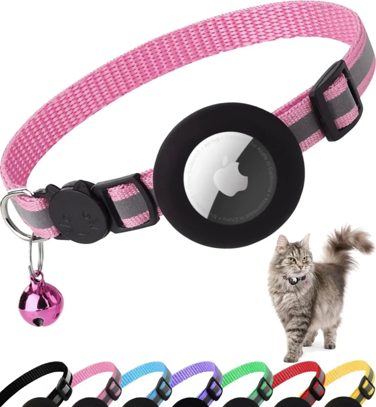 ATUBAN Airtag Cat Collar Breakaway, Reflective Kitten Collar with Apple Air Tag Holder and Bell for Girl Boy Cats, 0.4 Inches - myshop
