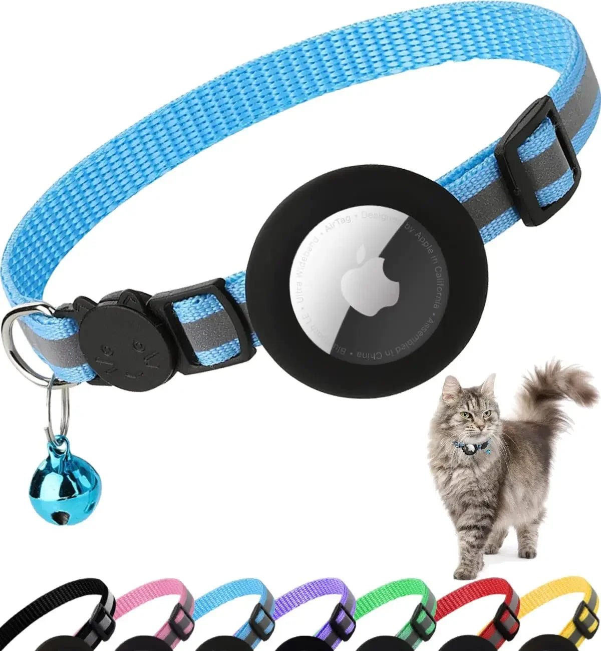 ATUBAN Airtag Cat Collar Breakaway, Reflective Kitten Collar with Apple Air Tag Holder and Bell for Girl Boy Cats, 0.4 Inches - myshop