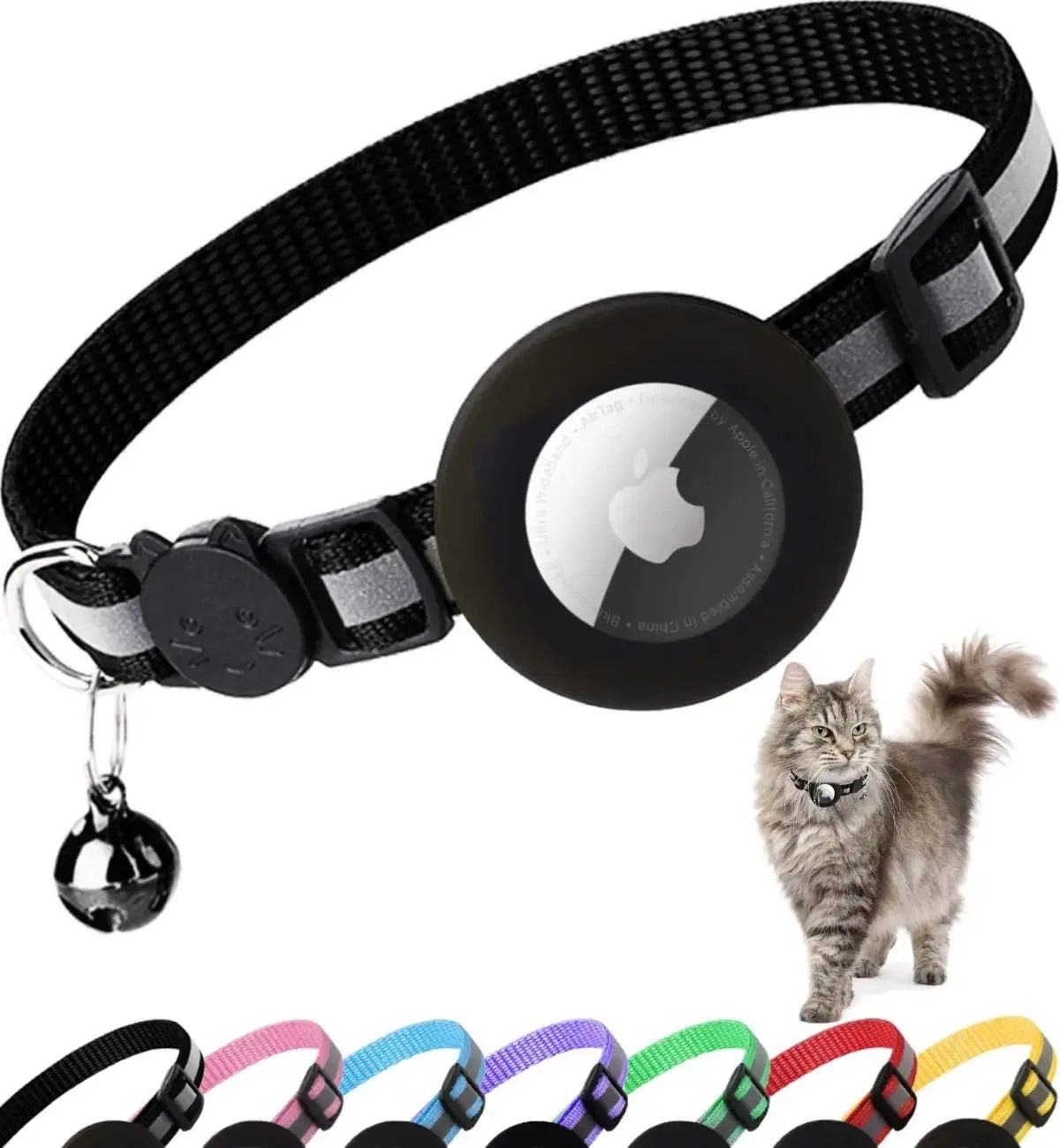 ATUBAN Airtag Cat Collar Breakaway, Reflective Kitten Collar with Apple Air Tag Holder and Bell for Girl Boy Cats, 0.4 Inches - myshop