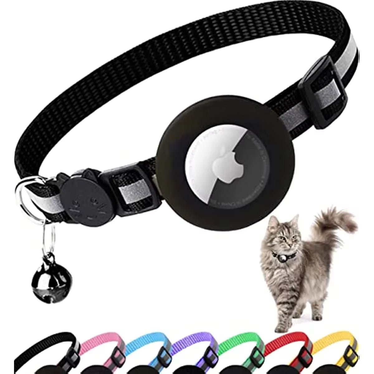 ATUBAN Airtag Cat Collar Breakaway, Reflective Kitten Collar with Apple Air Tag Holder and Bell for Girl Boy Cats, 0.4 Inches - myshop