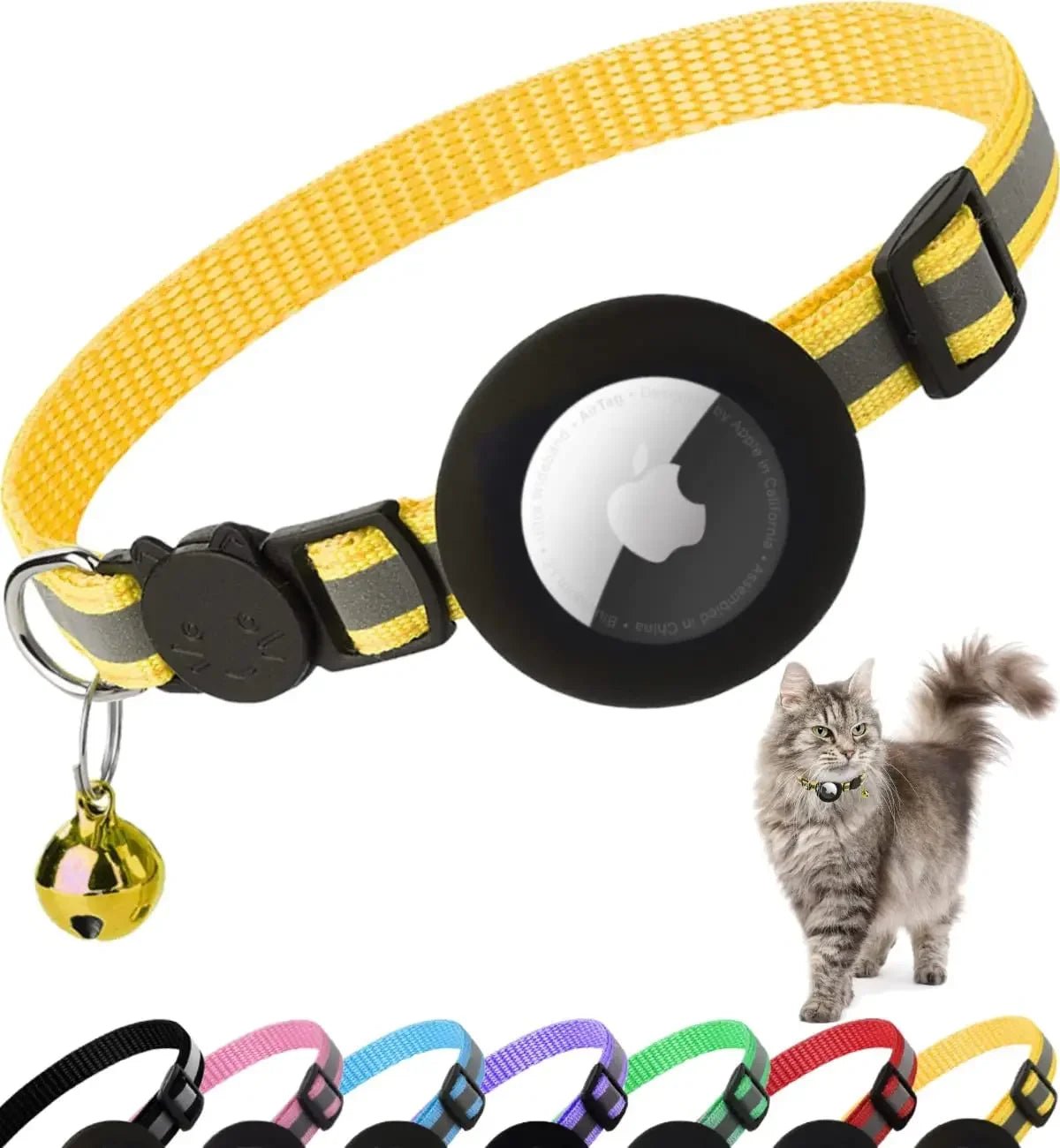 ATUBAN Airtag Cat Collar Breakaway, Reflective Kitten Collar with Apple Air Tag Holder and Bell for Girl Boy Cats, 0.4 Inches - myshop