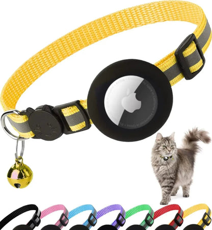 ATUBAN Airtag Cat Collar Breakaway, Reflective Kitten Collar with Apple Air Tag Holder and Bell for Girl Boy Cats, 0.4 Inches - myshop