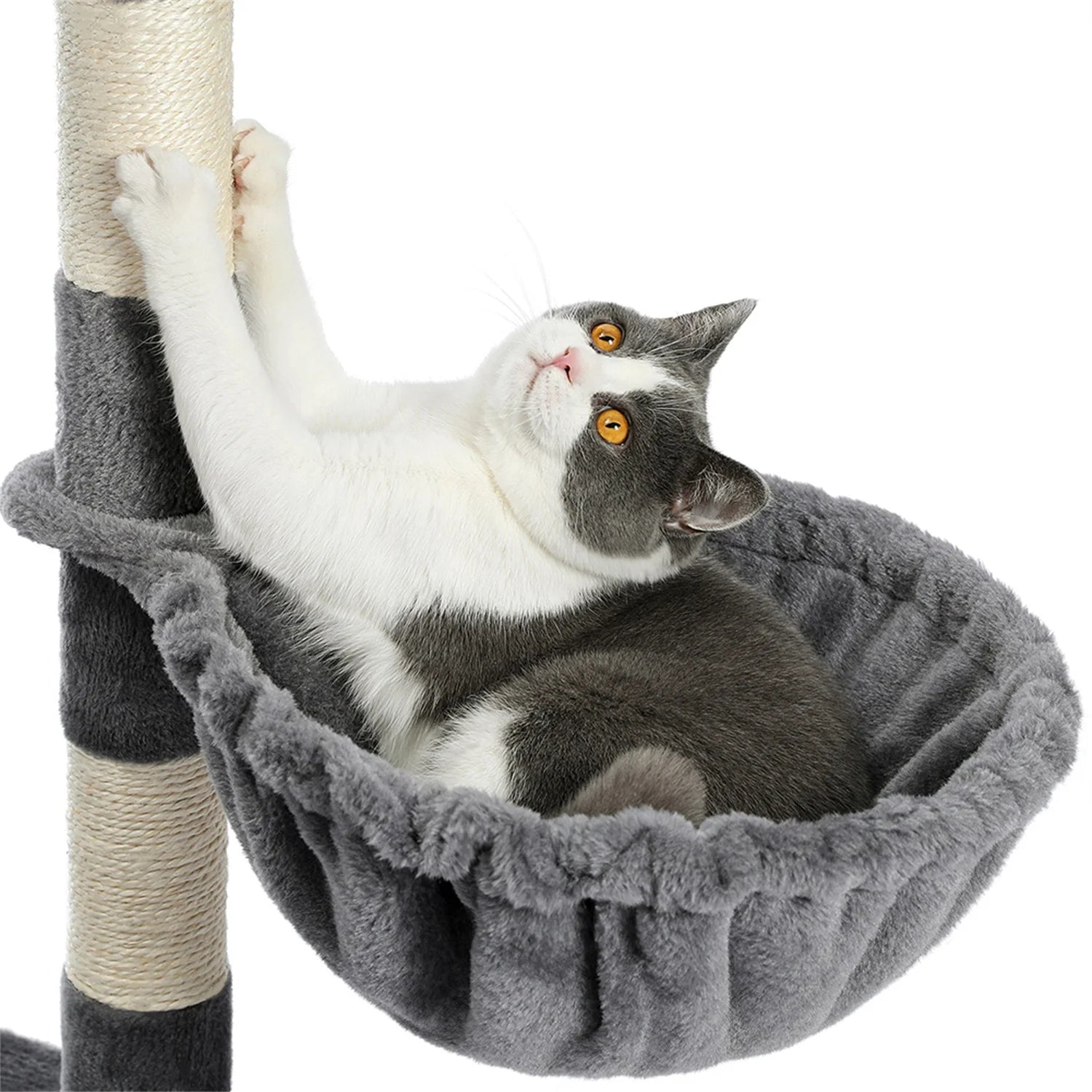 56" Cat Tree for Indoor Cats Cat Condos for Adult Cats with Padded Plush Perch and Cozy Basket Cat Tower for Large Cats , Gray