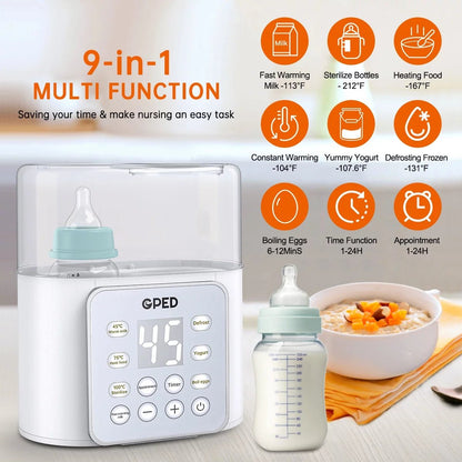 Baby Bottle Warmer, 9 - In - 1 Fast Baby Food Heater & Defrost, Double Bottle Warmer with Appointment &Timer, Bpa - Free, Accurate Temperature Control for Breastmilk & Formula, LCD Display - myshop