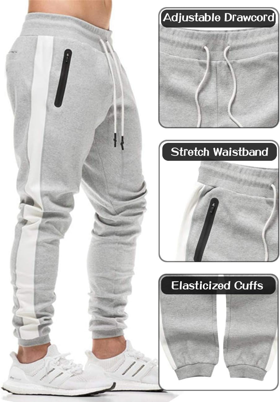 Men's Athletic Cotton Jogger Pants - Stretchy Fitness and Running Trousers in Wine Red