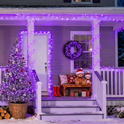 Connectable 100 LED Purple Christmas Lights Indoor, 8 Modes Plug in Purple String Lights Clear Wire, 33Ft Christmas Tree Light Outdoor for Xmas Tree, Garden, Bedroom - myshop