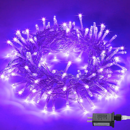 Connectable 100 LED Purple Christmas Lights Indoor, 8 Modes Plug in Purple String Lights Clear Wire, 33Ft Christmas Tree Light Outdoor for Xmas Tree, Garden, Bedroom - myshop