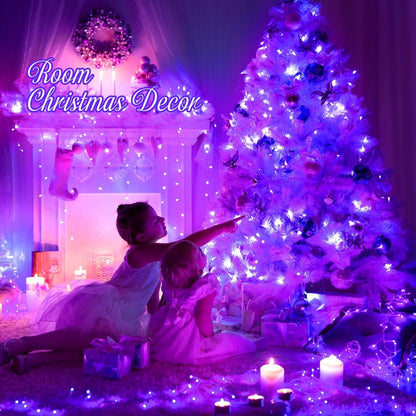 Connectable 100 LED Purple Christmas Lights Indoor, 8 Modes Plug in Purple String Lights Clear Wire, 33Ft Christmas Tree Light Outdoor for Xmas Tree, Garden, Bedroom - myshop