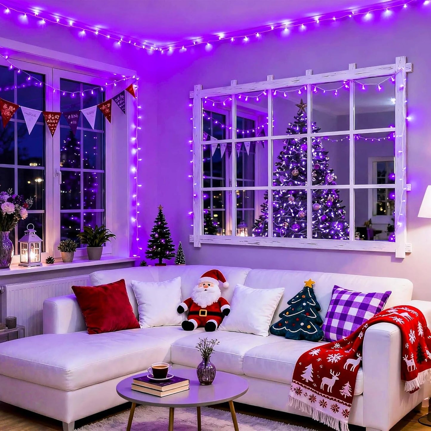 Connectable 100 LED Purple Christmas Lights Indoor, 8 Modes Plug in Purple String Lights Clear Wire, 33Ft Christmas Tree Light Outdoor for Xmas Tree, Garden, Bedroom - myshop