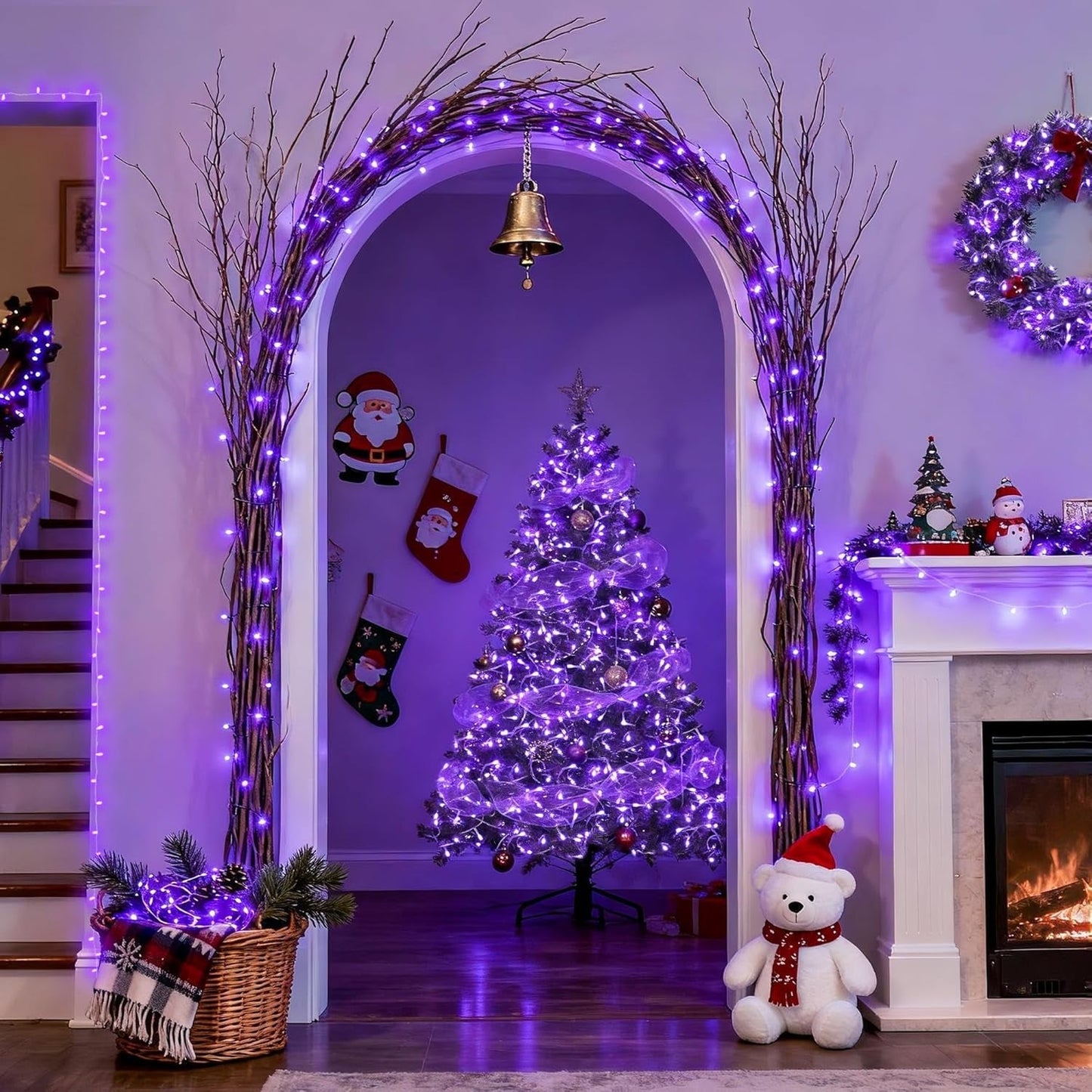 Connectable 100 LED Purple Christmas Lights Indoor, 8 Modes Plug in Purple String Lights Clear Wire, 33Ft Christmas Tree Light Outdoor for Xmas Tree, Garden, Bedroom - myshop