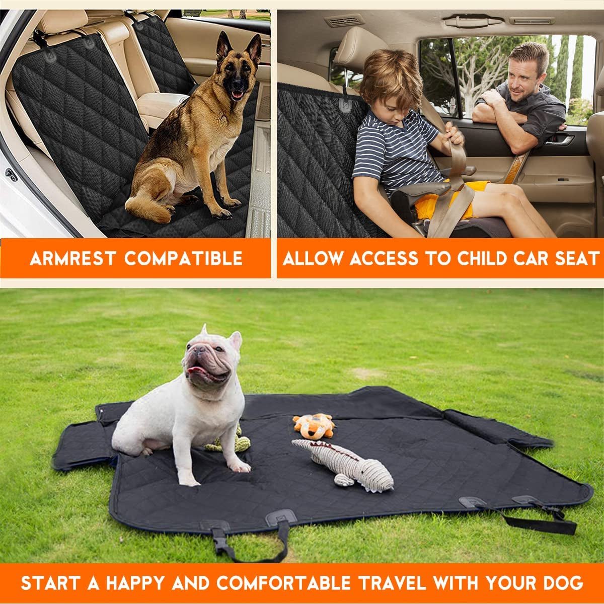 Dog Car Seat Cover, Back Seat Cover for Dogs Pet Car Seat Protector Waterproof Bench Car Seat Cover, Non - Slip Reat Seat Cover Fits Middle Armrest for Most Cars Trucks Suvs - Black - myshop