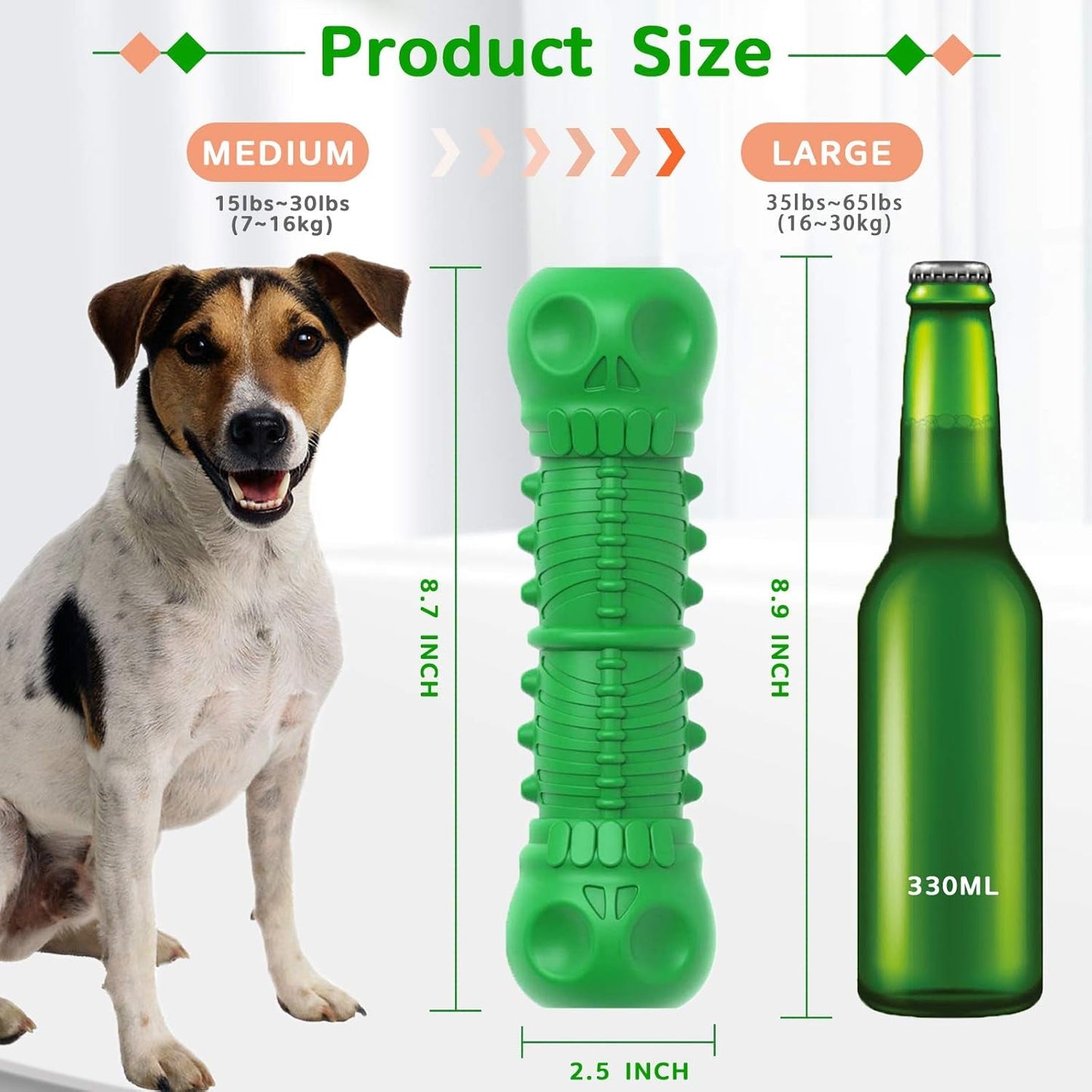 Dog Squeaky Toys Almost Indestructible Tough Durable Dog Toys Dog Chew Green Toys Large Medium Dogs Aggressive Chewers Stick Toys Chew Toys,Milk Flavor Non - Toxic Natural Rubber Skulls Dog Toys - myshop