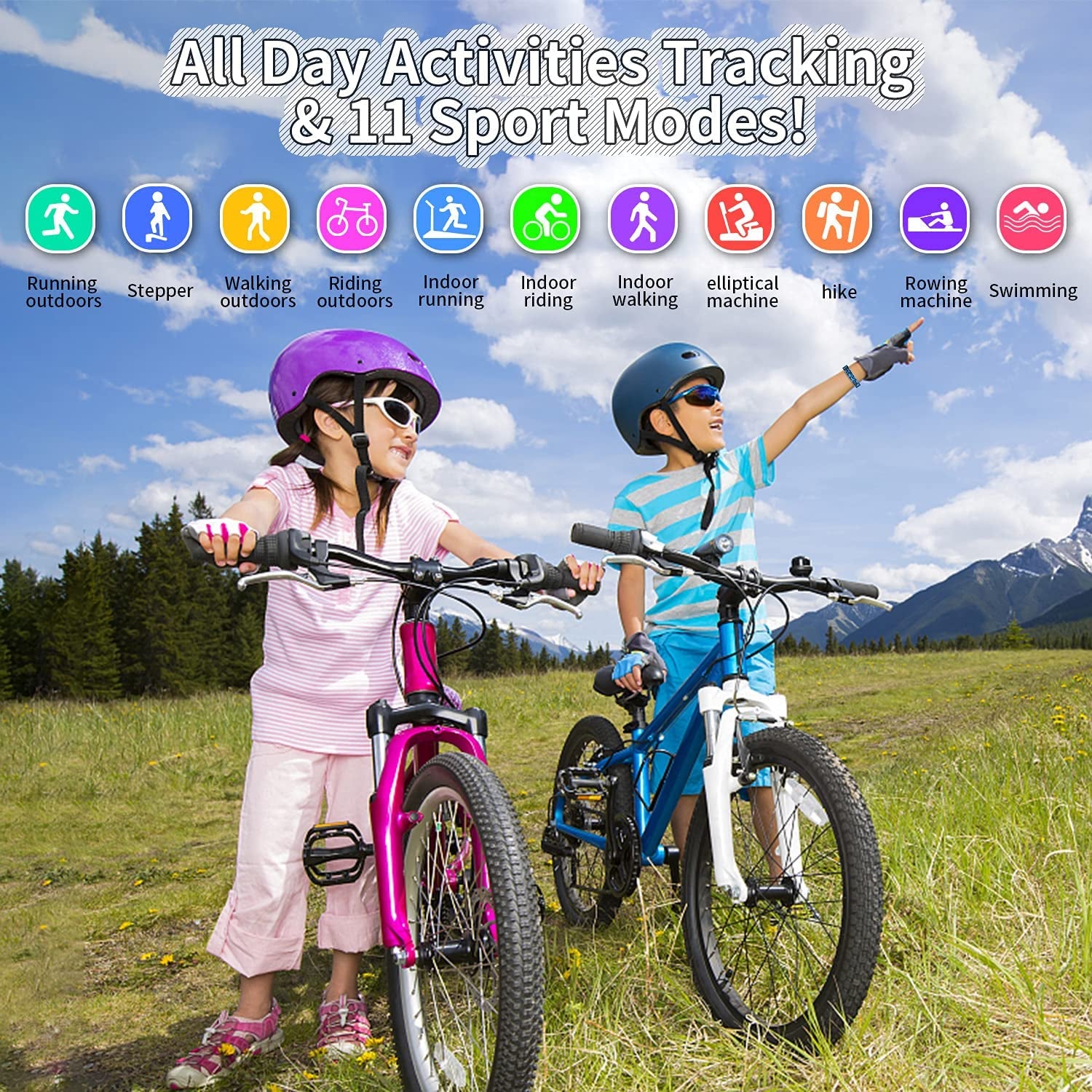 Children's Fitness Tracker Watch, Activity Monitor with Pedometer, Stopwatch, IP68 Waterproof Rating, 11 Sport Modes Smart Watch for Ages 6-16