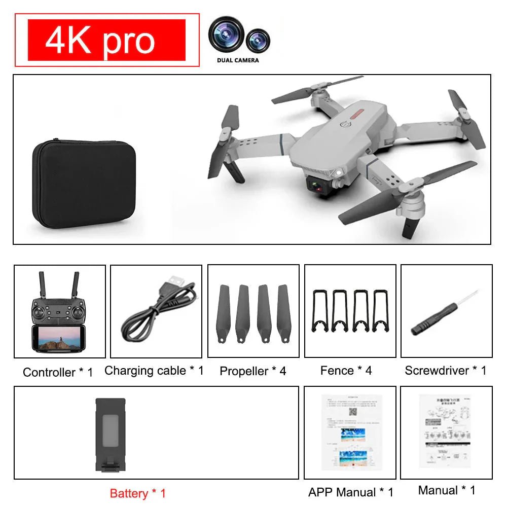E88 Pro Foldable Quadcopter Drone - WIFI FPV, HD 4K Camera, Altitude Hold - myshop