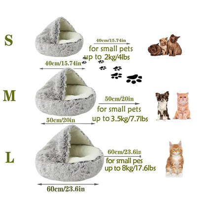 Plush Hooded Pet Bed round Fluffy Soft Cat Bed Pet Cushion Warm Cat Dog 2 in 1 Sleeping Nest Cave for Small Dogs - myshop