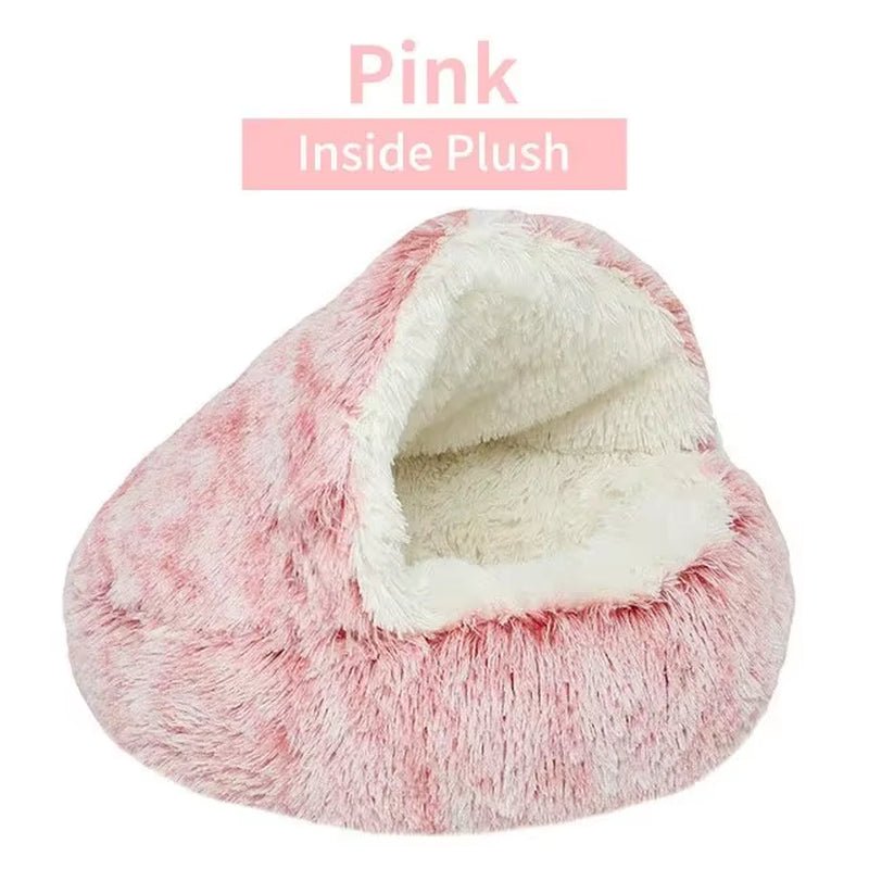 Plush Hooded Pet Bed round Fluffy Soft Cat Bed Pet Cushion Warm Cat Dog 2 in 1 Sleeping Nest Cave for Small Dogs - myshop