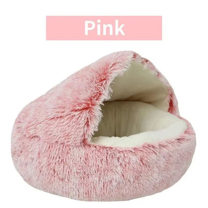 Plush Hooded Pet Bed round Fluffy Soft Cat Bed Pet Cushion Warm Cat Dog 2 in 1 Sleeping Nest Cave for Small Dogs - myshop