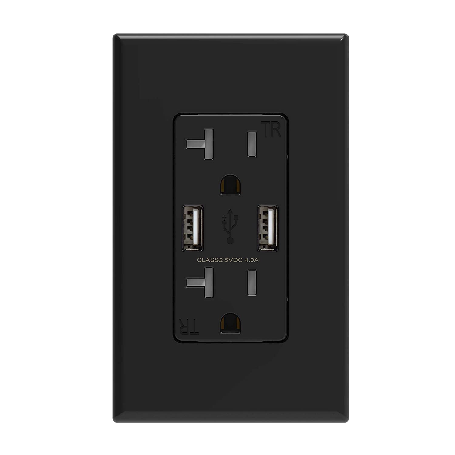 USB Wall Outlet Receptacle with Dual 4.0 a USB Ports, 20 Amp Duplex Tamper Resistant Receptacle, Charging Power Outlet with USB Ports, Wall Plate Included, UL Listed (1 Pack, Glossy Black) - myshop