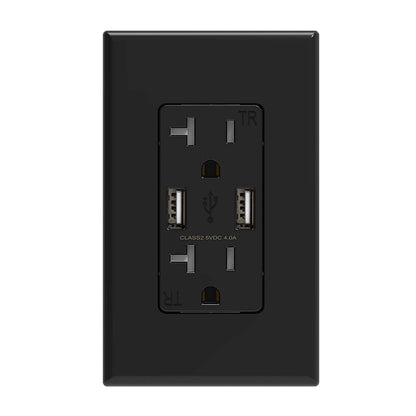USB Wall Outlet Receptacle with Dual 4.0 a USB Ports, 20 Amp Duplex Tamper Resistant Receptacle, Charging Power Outlet with USB Ports, Wall Plate Included, UL Listed (1 Pack, Glossy Black) - myshop