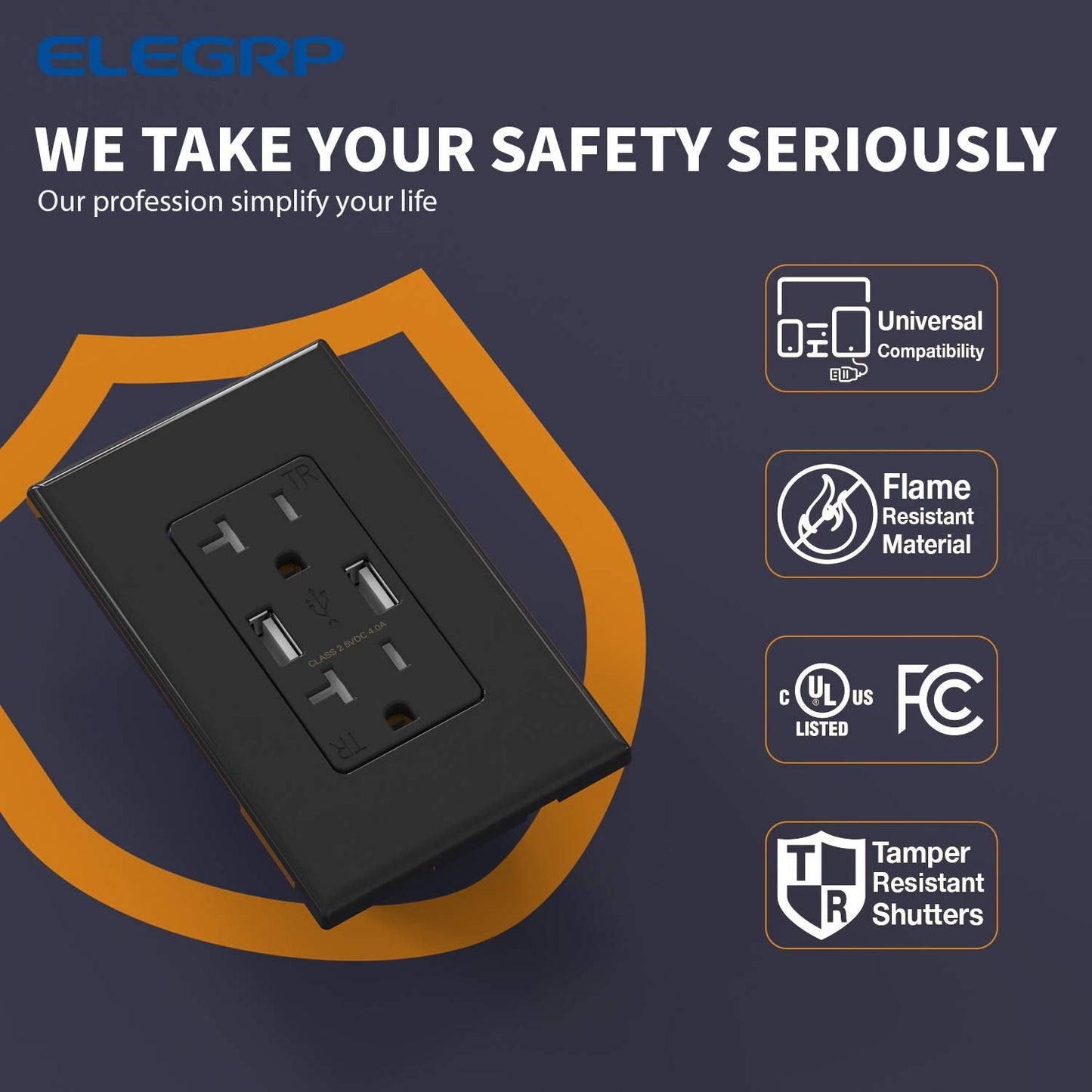 USB Wall Outlet Receptacle with Dual 4.0 a USB Ports, 20 Amp Duplex Tamper Resistant Receptacle, Charging Power Outlet with USB Ports, Wall Plate Included, UL Listed (1 Pack, Glossy Black) - myshop